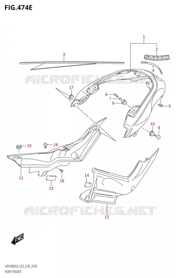 ACHTERSPATBORD (VZR1800BZ:L8:E28) Suzuki MOTO 1800 BOULEVARD 2018  VZR1800 2018 L8 (E28)