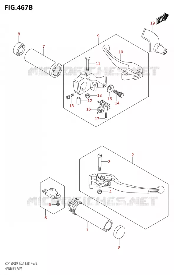 HEFBOMEN - HANDGRIPS (VZR1800BZ:L9:E03) Suzuki MOTO 1800 BOULEVARD 2019  VZR1800 2019 L9 (E28)