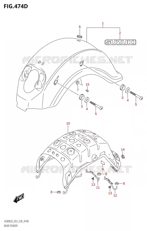 ACHTERSPATBORD (VL800T:L8:E03) Suzuki MOTO 800 BOULEVARD 2018  VL800 2018 L8 (E28)