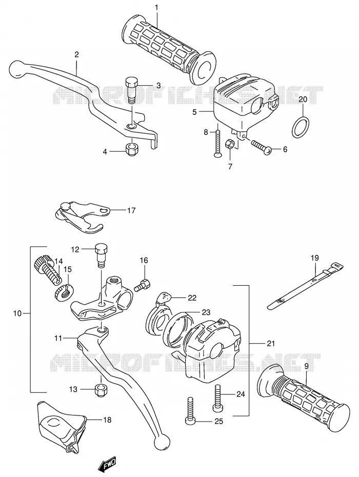 HANDGRIPS - LEVERS (MODELE W/X/Y/K1) Suzuki QUAD 500 QUADMASTER 1998  LT-F500FW(E3/E28)