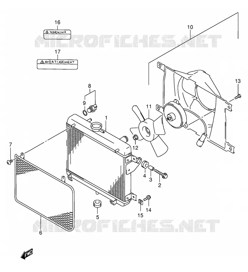 RADIATOR (MODELE W/X/Y) Suzuki QUAD 500 QUADMASTER 2000  LT-F500FY(E3/E28)