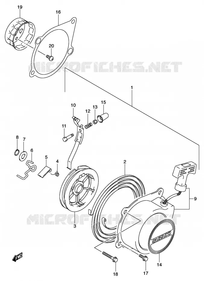 TERUGLOOPSTARTER Suzuki QUAD 50 MINIQUAD-SPORT 2002  LT-A50K2(P3/P28)