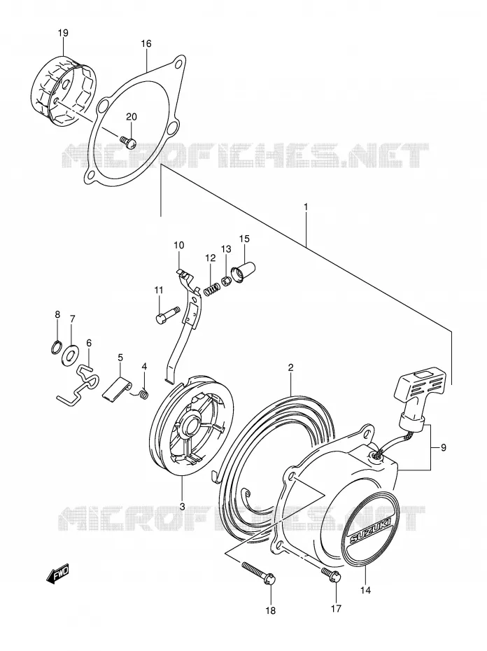 TERUGLOOPSTARTER Suzuki QUAD 50 MINIQUAD-SPORT 2005  LT-A50K5(P2)
