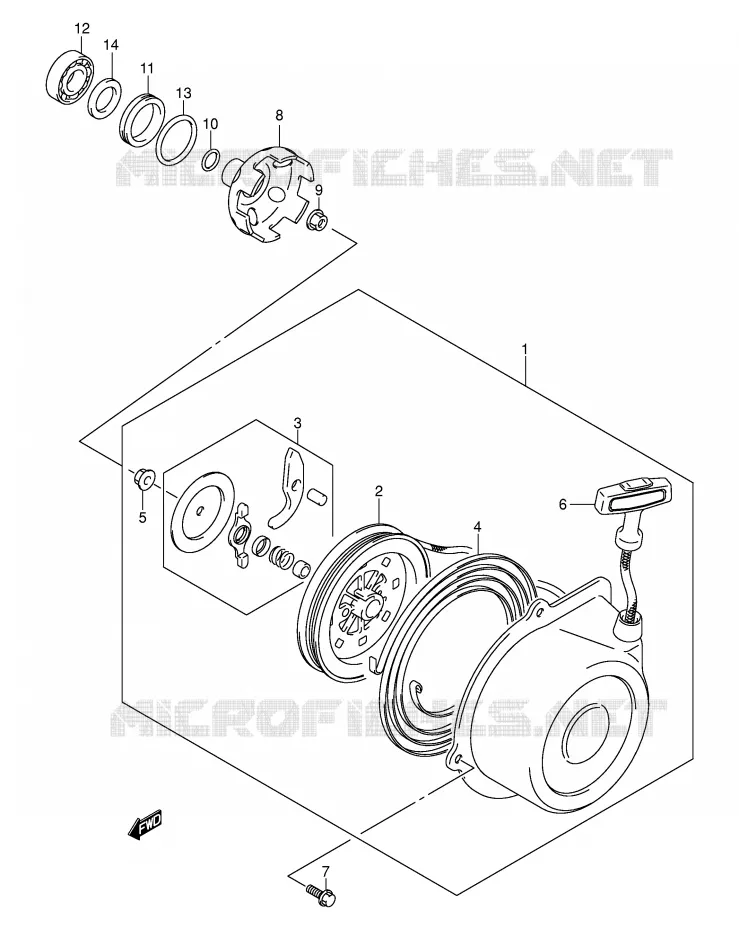 TERUGLOOPSTARTER Suzuki QUAD 500 VINSON 2003  LT-F500FK3(E3/E28)