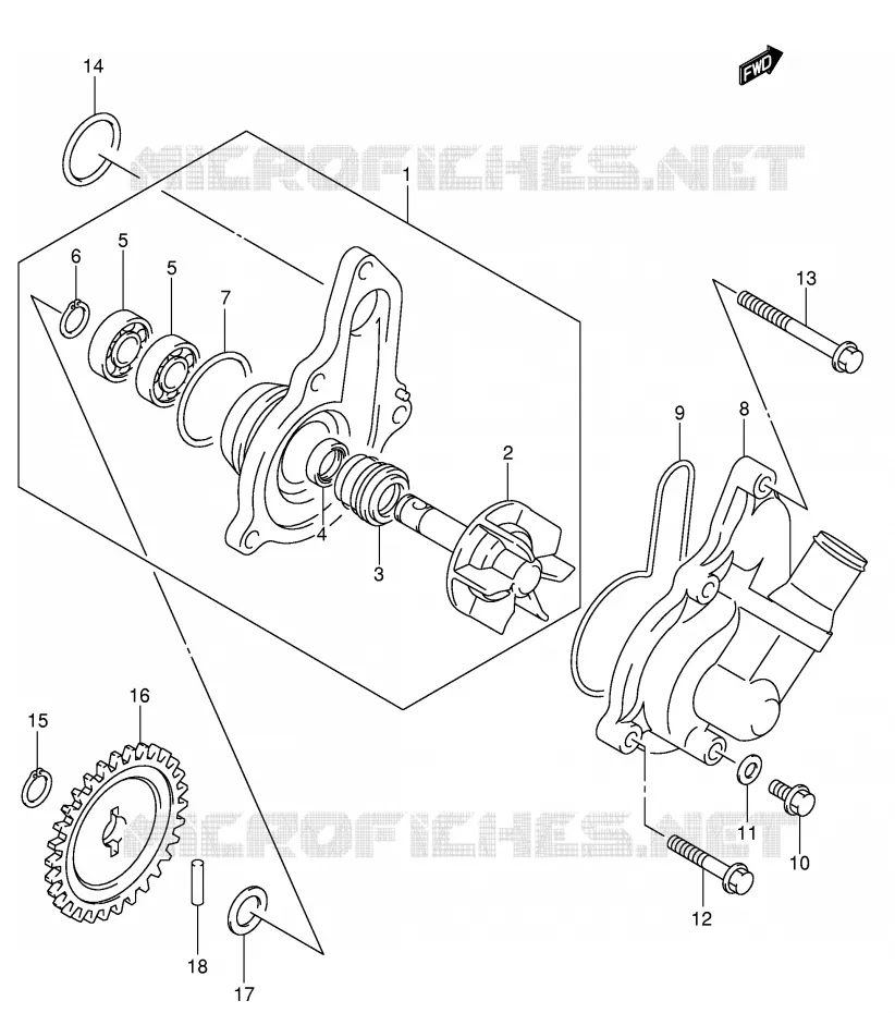 WATERPOMP (MODELE K4) Suzuki QUAD 400 QUADSPORT 2005  LT-Z400K5(E19)