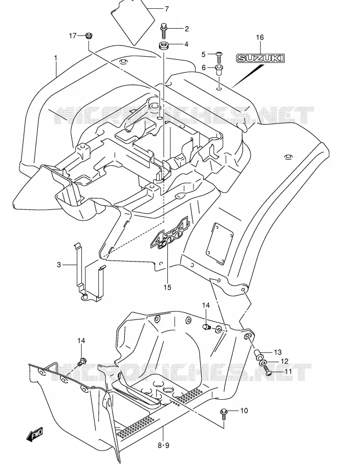 ACHTERSPATBORD (MODEL K5/K6/K7) Suzuki QUAD 500 VINSON 2006  LT-F500FK6(P24)