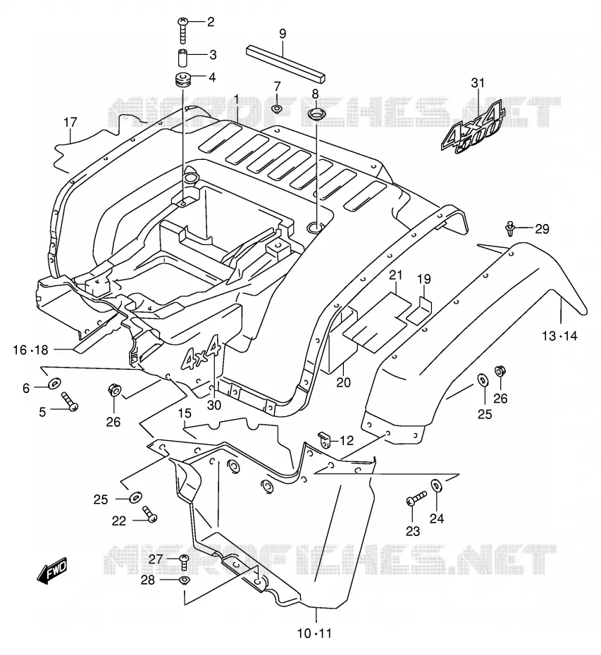 ACHTERSPATBORD (MODELE K1/K2) Suzuki QUAD 500 QUADMASTER 2001  LT-F500FK1(E3/E28)
