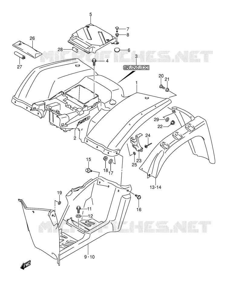 ACHTERSPATBORD (MODELE K2/K3/K4) Suzuki QUAD 250 OZARK 2006  LT-F250K6(E17)