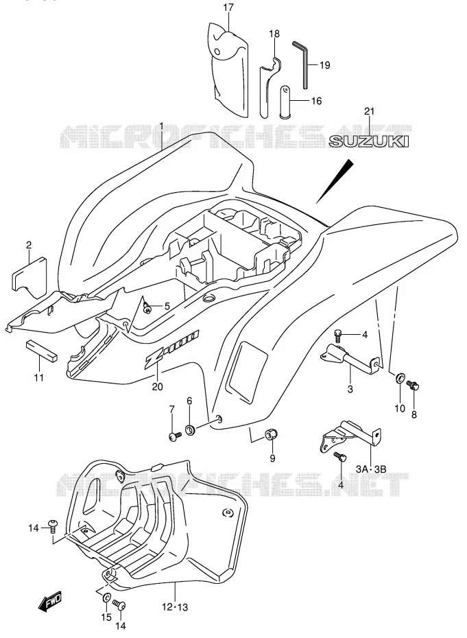 ACHTERSPATBORD (MODELE K3/K4) Suzuki QUAD 400 QUADSPORT 2007  LT-Z400K7(E3/E28)