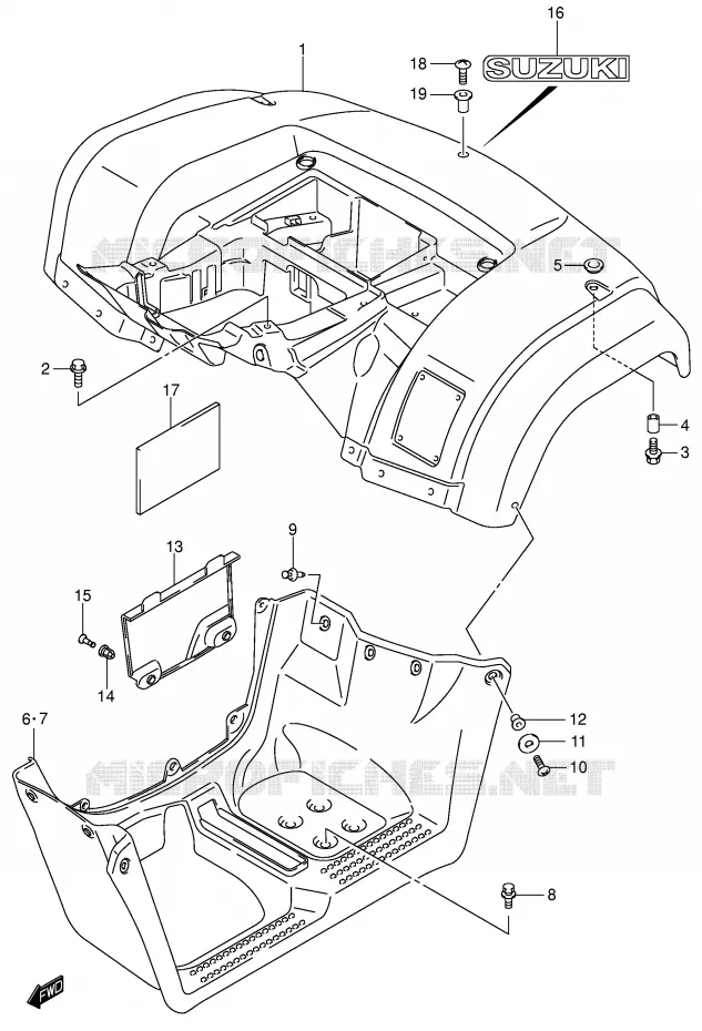 ACHTERSPATBORD (MODELE K3) Suzuki QUAD 400 EIGER 2007  LT-F400K7(P3/P28)