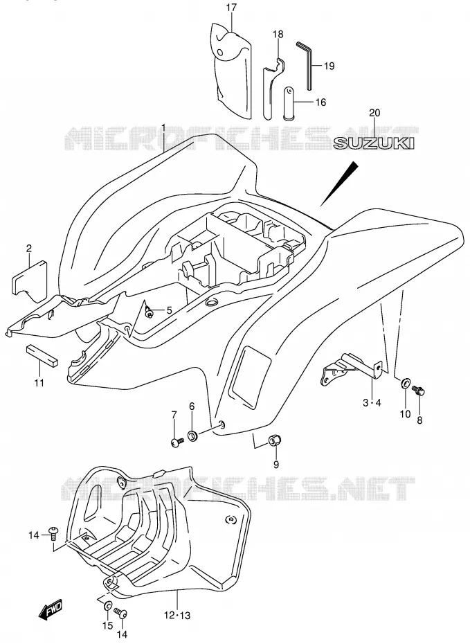 ACHTERSPATBORD (MODELE K4) Suzuki QUAD 400 QUADSPORT 2005  LT-Z400K5(E19)