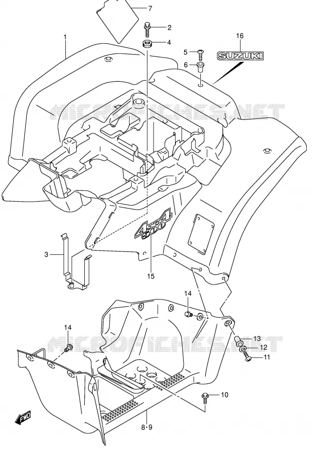 ACHTERSPATBORD (MODELE K4) Suzuki QUAD 500 VINSON 2006  LT-F500FK6(P28/P33)