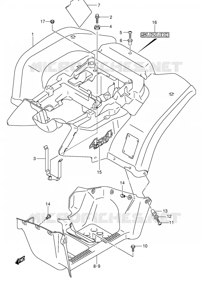 ACHTERSPATBORD (MODELE K5/K6) Suzuki QUAD 500 VINSON 2007  LT-F500FK7(P28/P33)