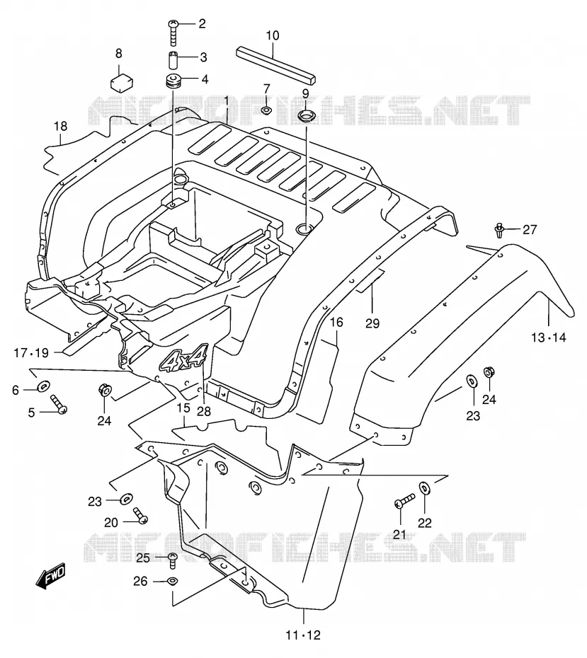 ACHTERSPATBORD (MODELE W) Suzuki QUAD 500 QUADMASTER 1999  LT-F500FX(E3/E28)