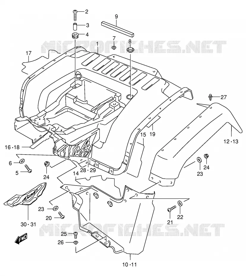 ACHTERSPATBORD (MODELE X/Y) Suzuki QUAD 500 VINSON 2002  LT-F500FK2(E3/E28)