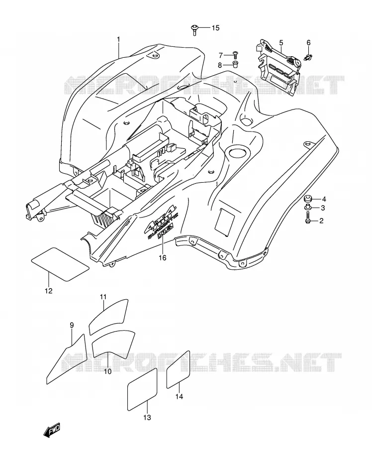 ACHTERSPATBORD Suzuki QUAD 700 KINGQUAD 2005  LT-A700XK5(E28/E33)