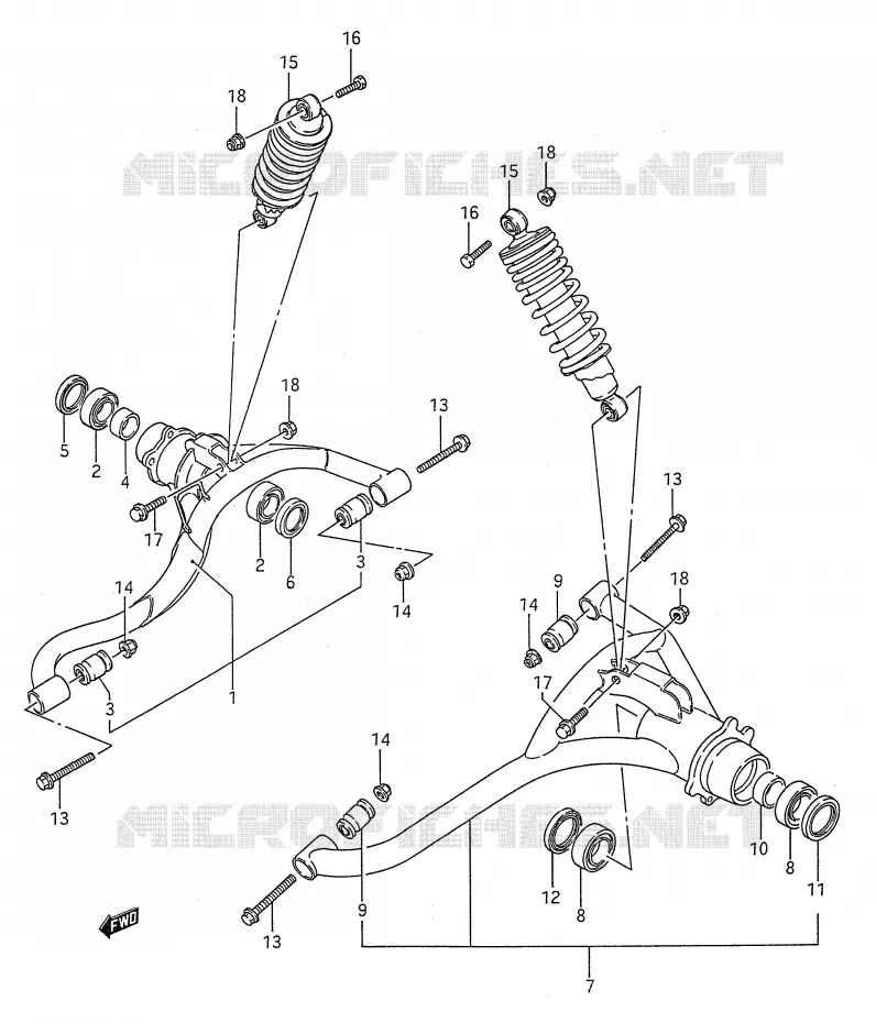 ACHTERWIELOPHANGING ARM (MODELE H) Suzuki QUAD 250 KINGQUAD 1993  LT-F4WDP(E28)