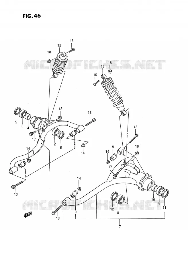 ACHTERWIELOPHANGING ARM (MODELE H) Suzuki QUAD 250 KINGQUAD 1994  LT-F4WDR(E2)