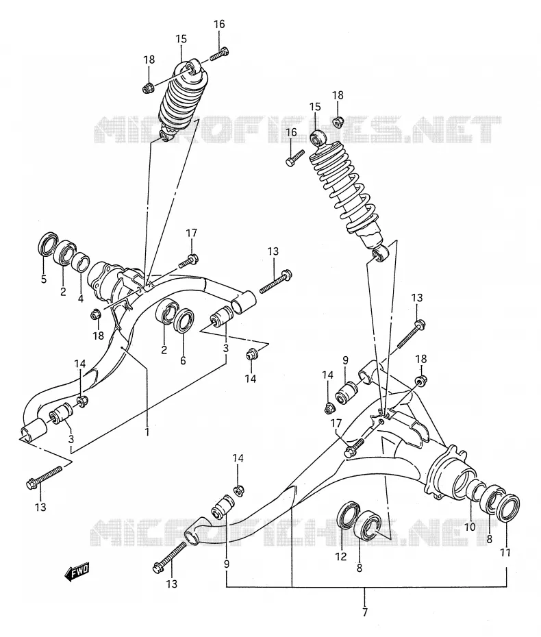 ACHTERWIELOPHANGING ARM (MODELE J/K/L/M/N/P/R/S) Suzuki QUAD 250 KINGQUAD 1987  LT-F4WDH(E28)