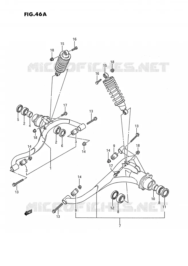 ACHTERWIELOPHANGING ARM (MODELE J/K/L/M/N/P/R/S) Suzuki QUAD 250 KINGQUAD 1988  LT-F4WDJ(E2)
