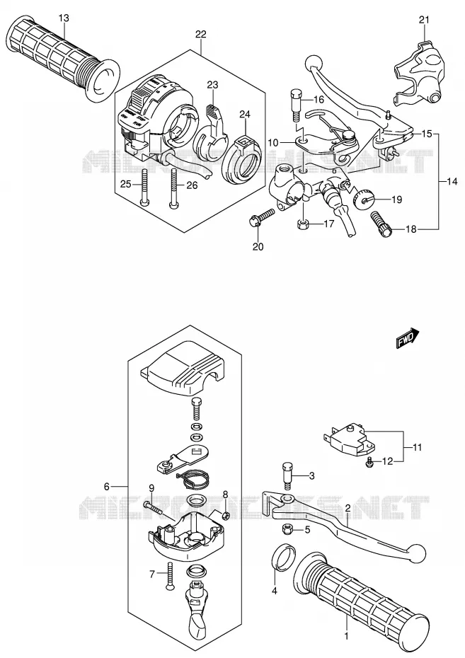 HANDGRIPS - LEVERS (MODELE K2/K3) Suzuki QUAD 250 OZARK 2004  LT-F250K4(E3/E28)