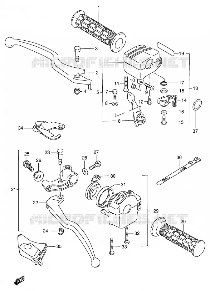 HANDGRIPS - LEVERS (MODELE  X/Y/K1) Suzuki QUAD 250 OZARK 2000  LT-F250FY(E24)