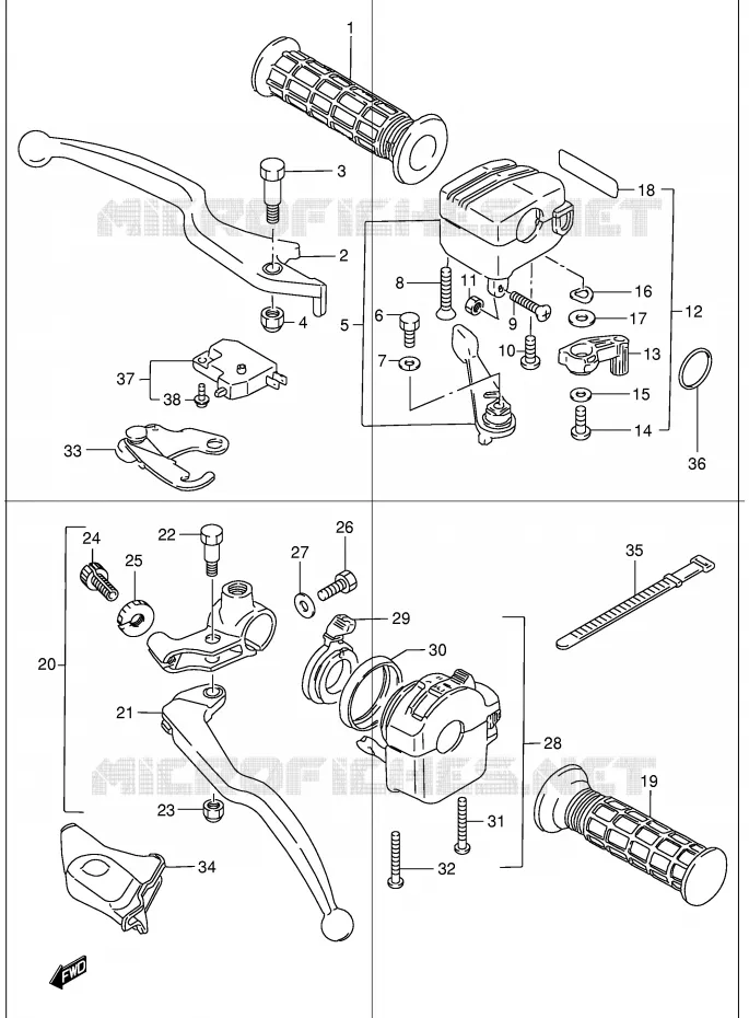 HANDGRIPS - LEVERS (MODELE X/Y/K1) Suzuki QUAD 300 KINGQUAD 1999  LT-F300FX(E24)
