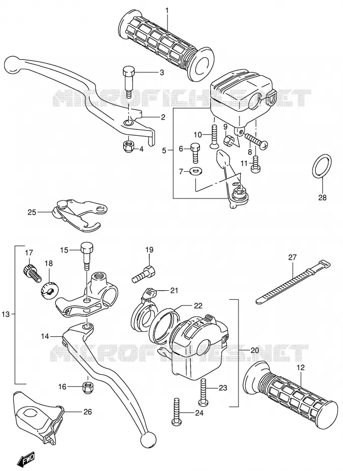 HANDGRIPS - LEVERS (MODELE X/Y/K1) Suzuki QUAD 300 KINGQUAD 2002  LT-F300FK2(E3/E28)
