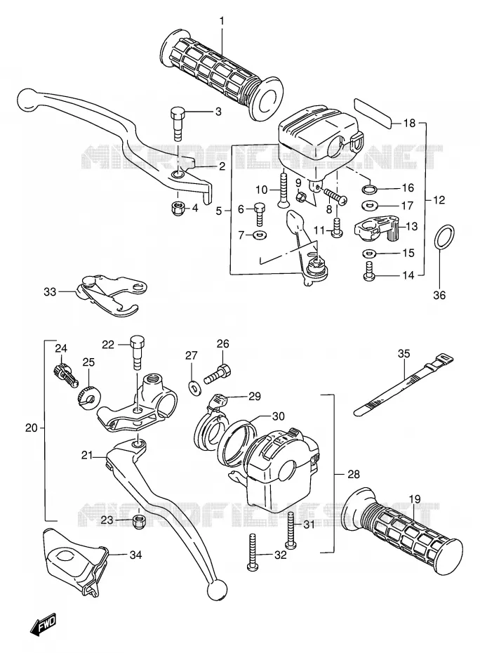 HANDGRIPS - LEVERS Suzuki QUAD 250 OZARK 2000  LT-F250Y(E24)