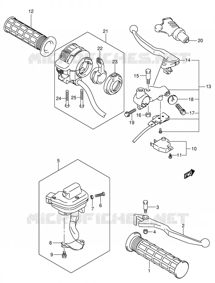 HANDGRIPS - LEVERS Suzuki QUAD 500 KINGQUAD 2006  LT-A500FK6(P28/P33)