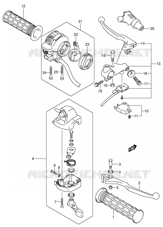 HANDGRIPS - LEVERS Suzuki QUAD 500 VINSON 2003  LT-A500FK3(E3/E28)