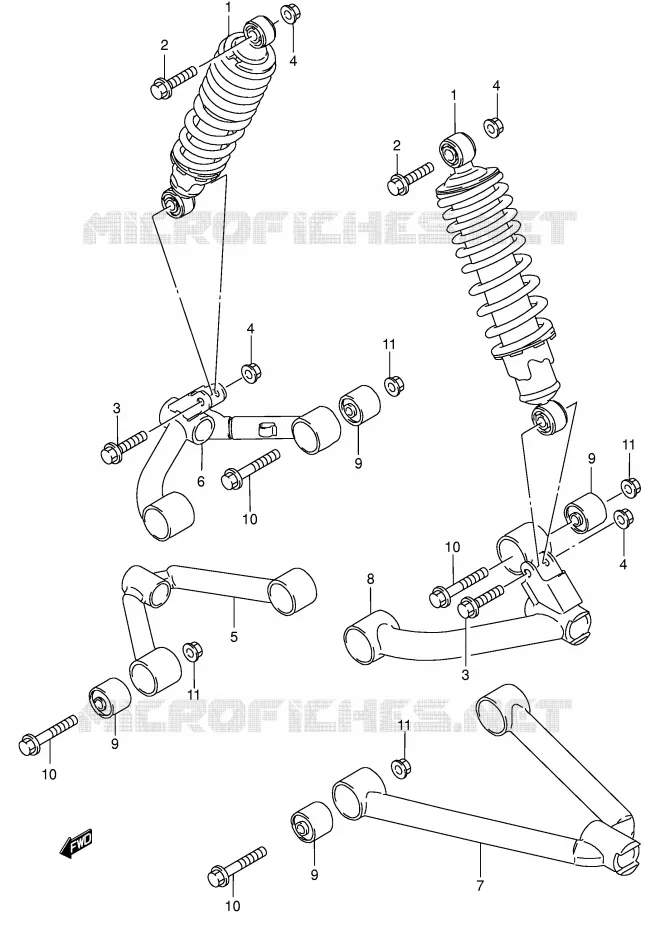 SCHOKDEMPER - VORKBEEN (MODELE X/Y/K1) Suzuki QUAD 300 KINGQUAD 2001  LT-F300FK1(E3/E28)