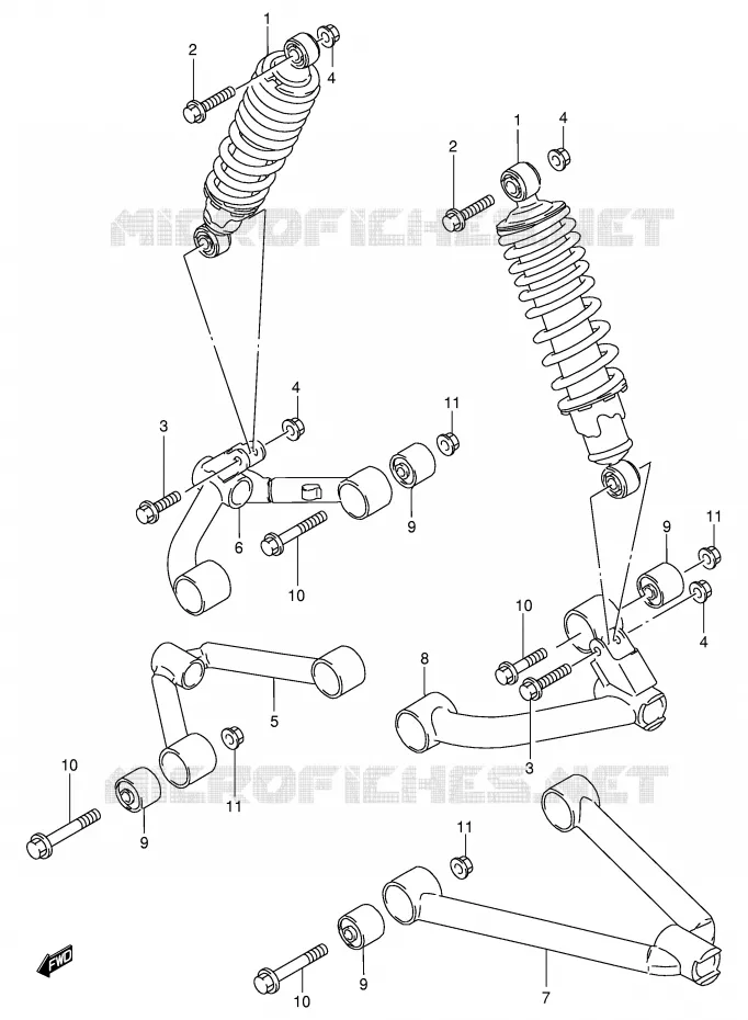 SCHOKDEMPER - VORKBEEN (MODELE X/Y/K1) Suzuki QUAD 300 KINGQUAD 2004  LT-F300FK4(E24)