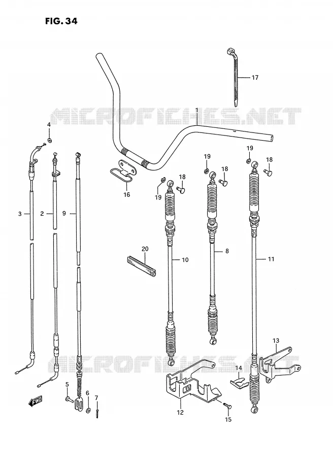 STUUR - KABELS (MODELE J/K) Suzuki QUAD 250 OZARK 1994  LT-F250R(E28)