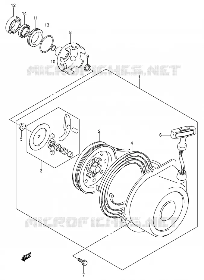 TERUGLOOPSTARTER Suzuki QUAD 500 KINGQUAD 2004  LT-A500FK4(P28/P33)
