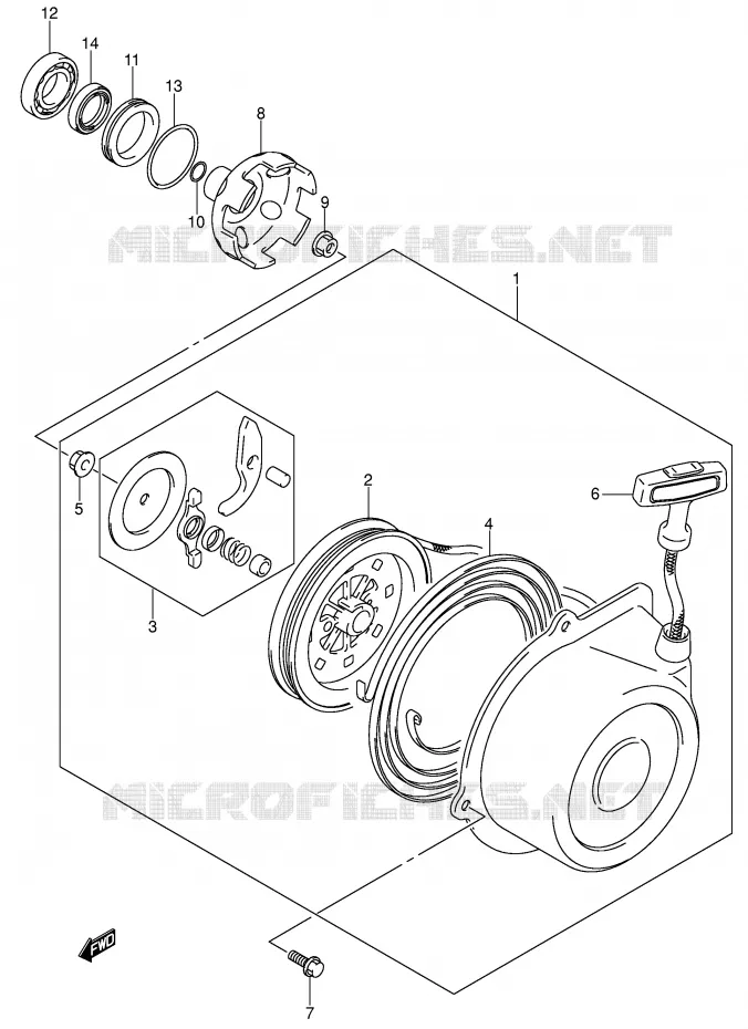 TERUGLOOPSTARTER Suzuki QUAD 500 VINSON 2003  LT-A500FK3(E3/E28)