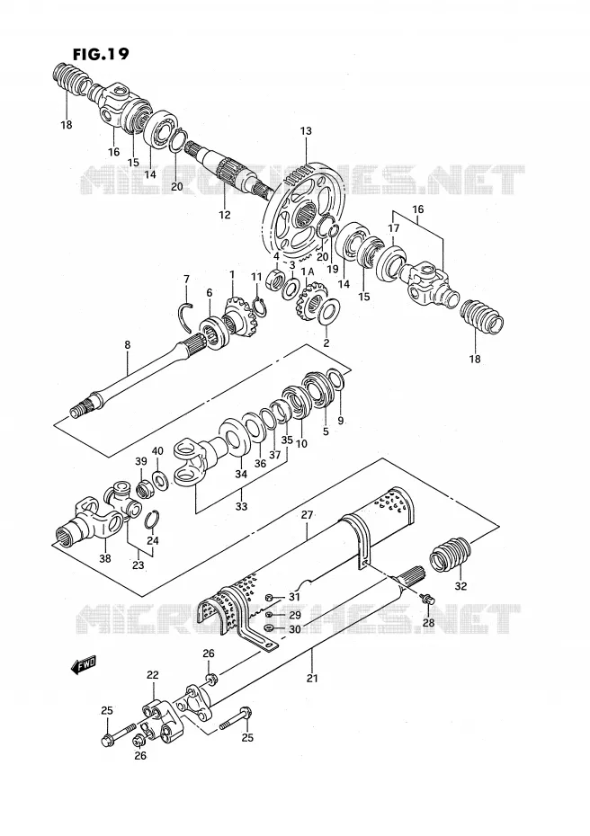 AANDRIJFAS (MODELE M/N/P/R) Suzuki QUAD 300 KINGQUAD 1994  LT-F4WDXR(E3)