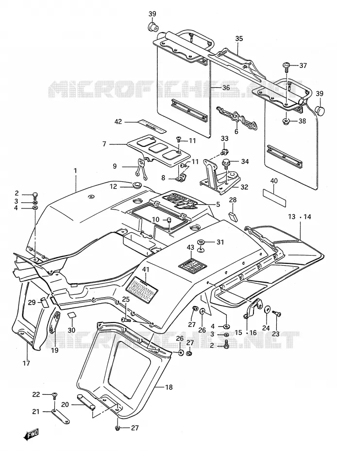 ACHTERSPATBORD (MODELE H/J/K/L) Suzuki QUAD 250 KINGQUAD 1990  LT-F4WDL(E28)