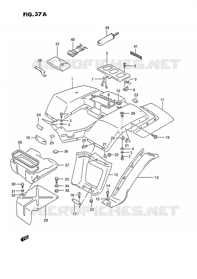 ACHTERSPATBORD (MODELE M/N/P/R/S/T) Suzuki QUAD 250 OZARK 1988  LT-F250J(E28)