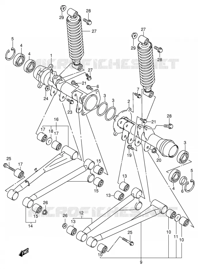 ACHTERWIELOPHANGING ASSY (MODELE K1/K2) Suzuki QUAD 500 QUADMASTER 2000  LT-F500FY(E3/E28)