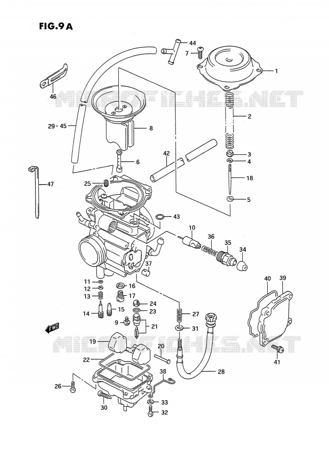 CARBURATOR (MODELE L/M/N/P/R/S/T) Suzuki QUAD 250 OZARK 1993  LT-F250P(E2)