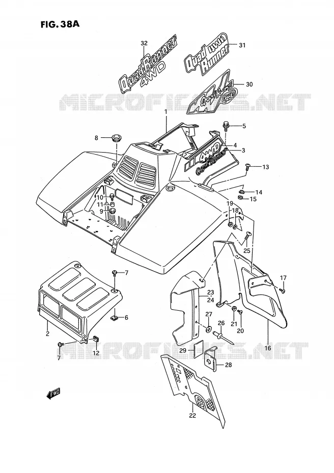 FRONT FENDER (MODELE M/N/P/R/S E2,E17) Suzuki QUAD 250 KINGQUAD 1990  LT-F4WDL(E2)