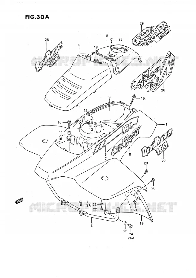 FRONT FENDER (MODELE M/N/P/R/S/T) Suzuki QUAD 160 OZARK 1992  LT-F160N(P2)