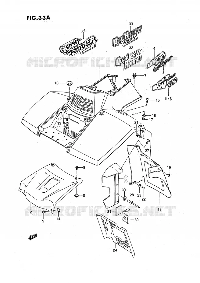 FRONT FENDER (MODELE M/N/P/R/S/T) Suzuki QUAD 250 OZARK 1990  LT-F250L(E3)