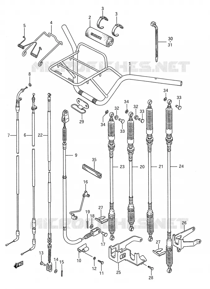 STUUR - KABELS (MODELE H) Suzuki QUAD 250 KINGQUAD 1993  LT-F4WDP(E28)