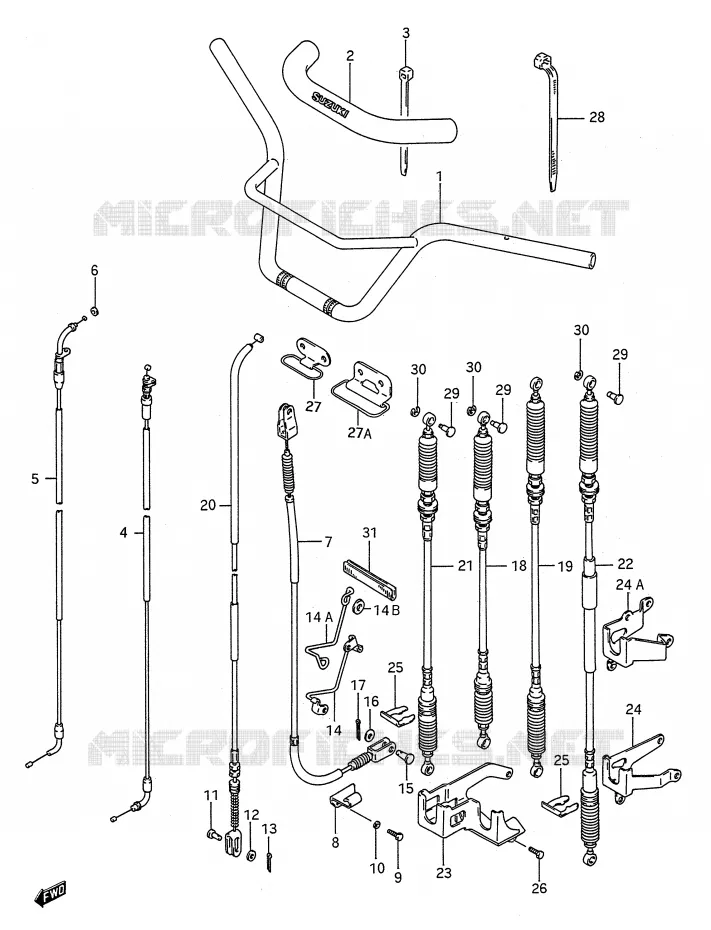 STUUR - KABELS (MODELE K/L/M/N/P/R/S) Suzuki QUAD 250 KINGQUAD 1987  LT-F4WDH(E28)