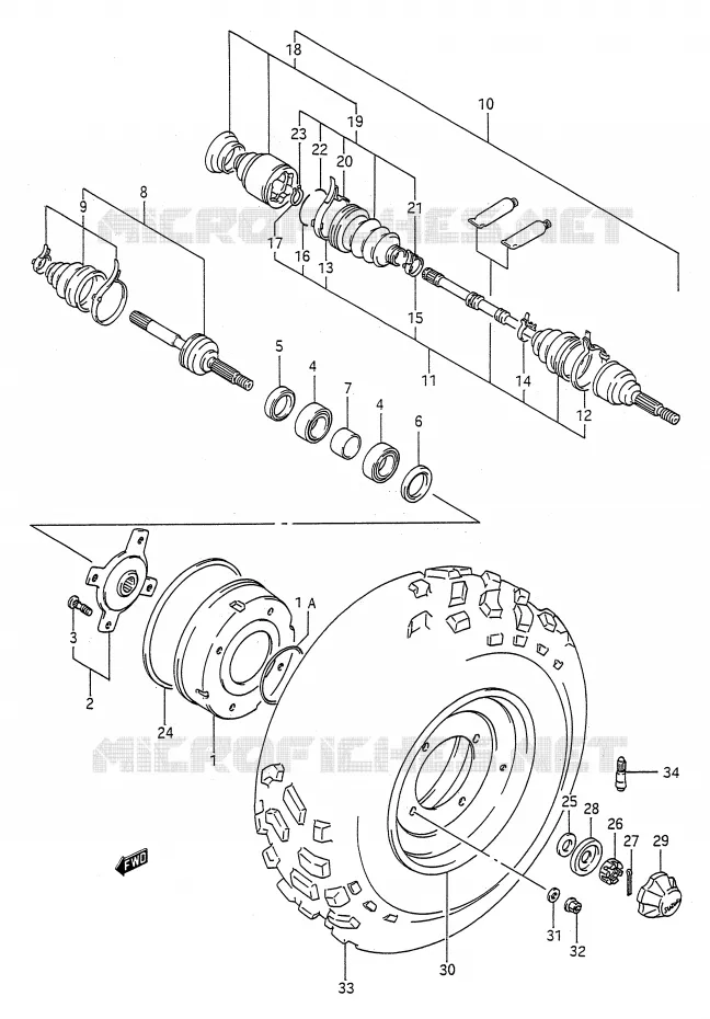 VOORWIEL (MODELE H/J/K/L) Suzuki QUAD 250 KINGQUAD 1994  LT-F4WDR(E28)