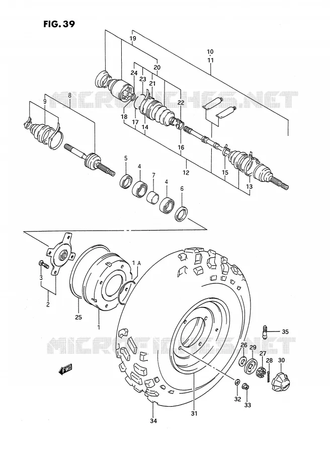 VOORWIEL (MODELE H/J/K/L) Suzuki QUAD 250 KINGQUAD 1995  LT-F4WDS(E2)
