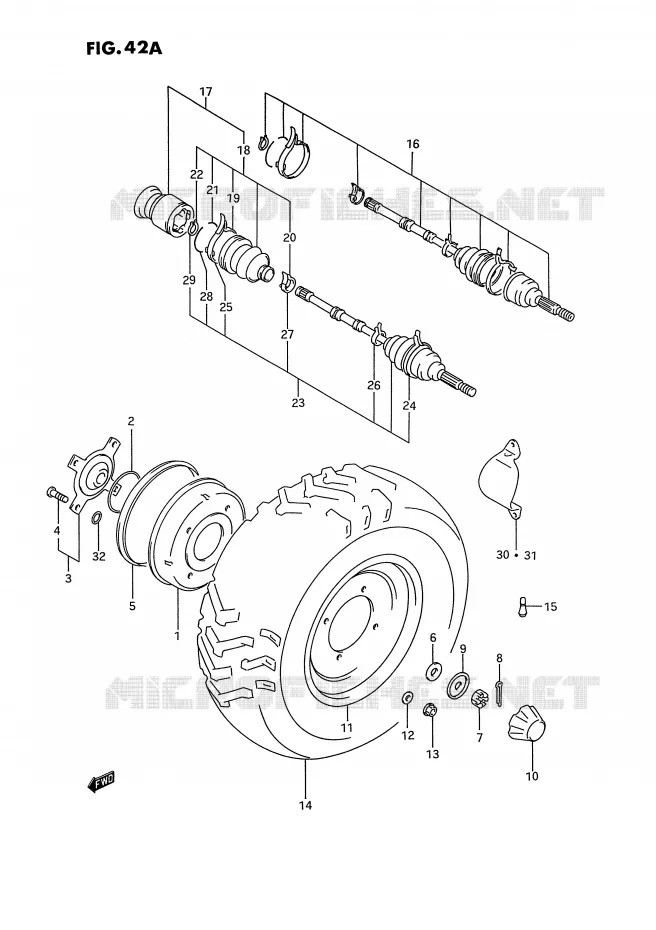 VOORWIEL (MODELE P/R/S) Suzuki QUAD 300 KINGQUAD 1993  LT-F4WDXP(E2)