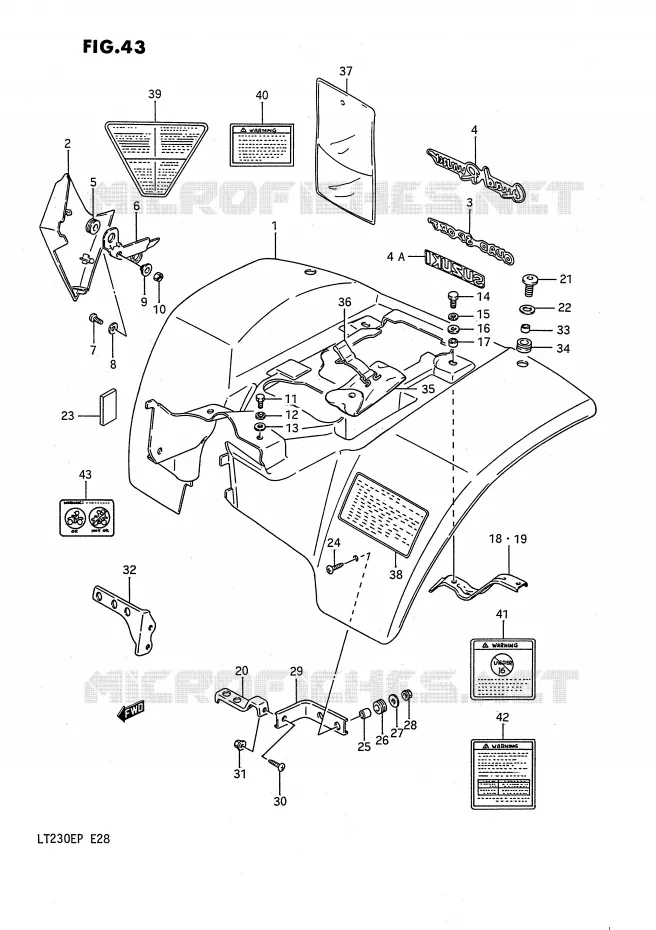 ACHTERSPATBORD (MODELE H/J/K/L) Suzuki QUAD 230 QUADSPORT 1987  LT230EH(E28)